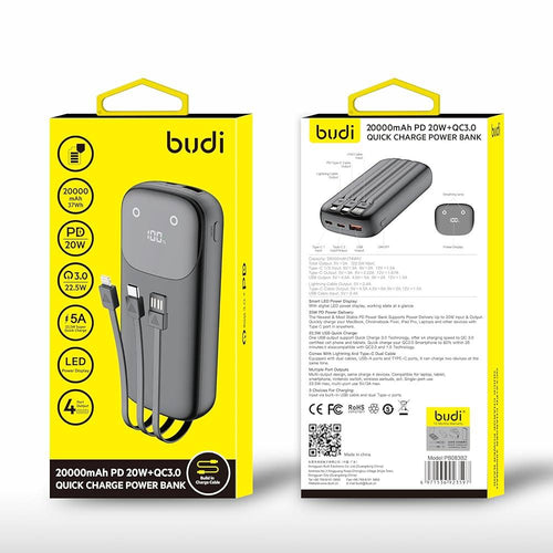 Budi - 20000mAh PD 20W + QC3.0 Quick Charge Power Bank